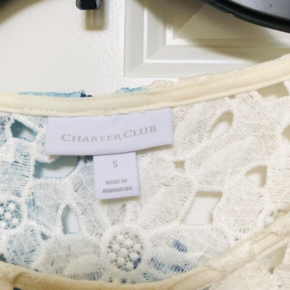 Charter Club Women's Size S Crochet Lace Overlay Top 3/4 Sleeves  @ - Picture 4 of 6